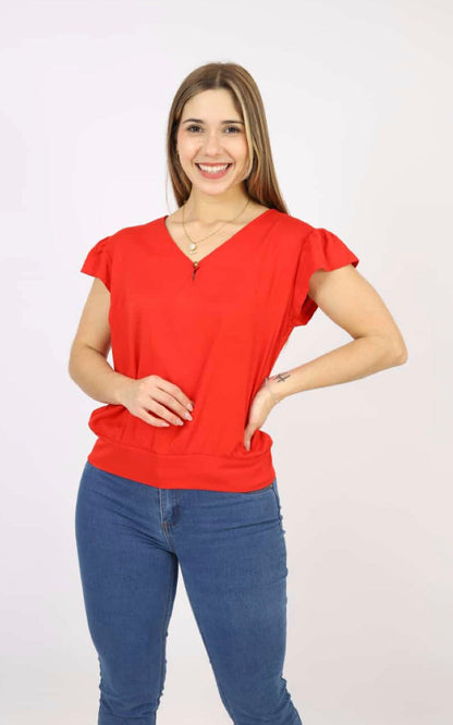 BLUSA ROJA MANGA CORTA | DELFIN ROSA