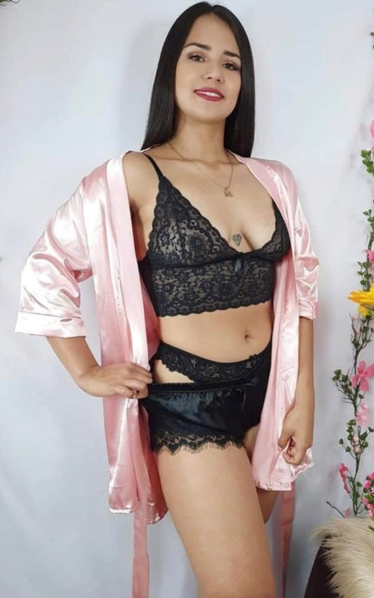 PIJAMA SEXY 4 PIEZAS ROSA | DIVAS